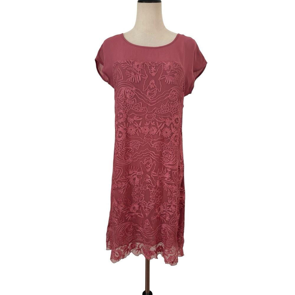 Sundance Dress Dusty Pink Embroidered Floral Sheer Overlay Sz Xs Boho Festival
